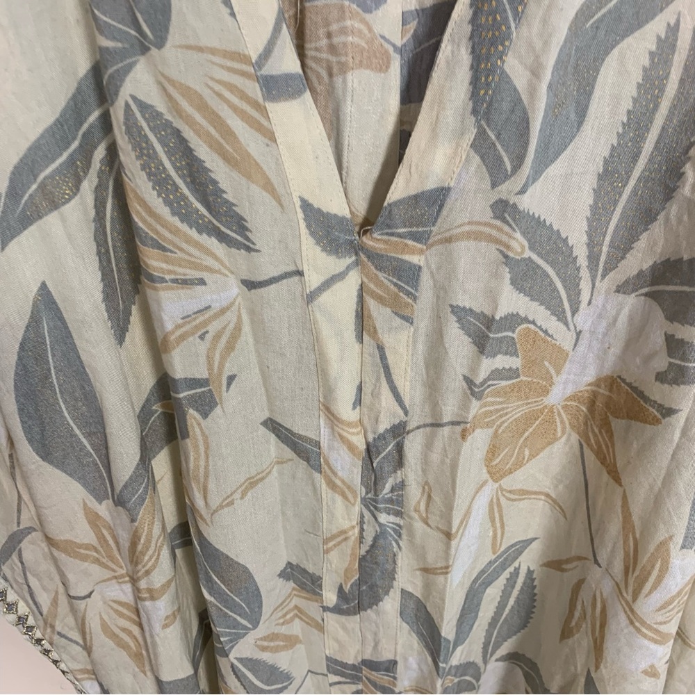 Z&L Tropical Leaf Print Kaftan Maxi Dress Metallic Embroidery Tassel - Picture 12 of 14
